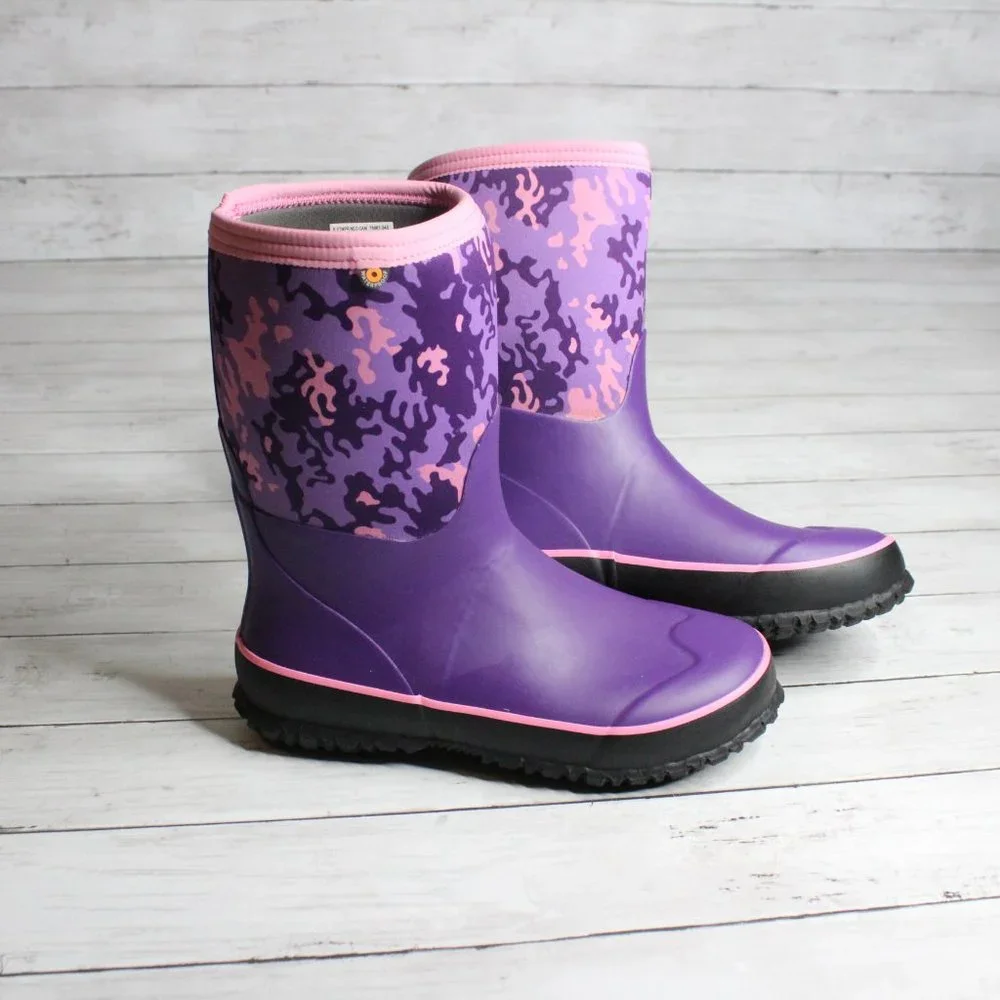 Bogs Girl's Waterproof Rain Snow Boots Youth Size 6 Purple Pink Camo